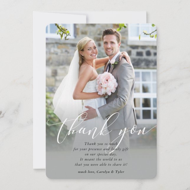 BRÖLLOP THANKS fotocalligraphy elegant ovelay Tack Kort (Framsida)