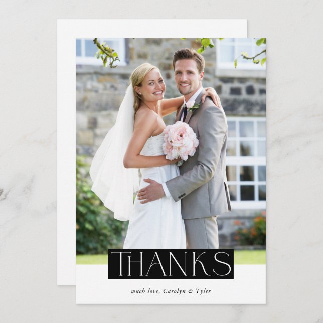 BRÖLLOP THANKS fotomodern chic serif-övertäckning Tack Kort (Fram/baksida)