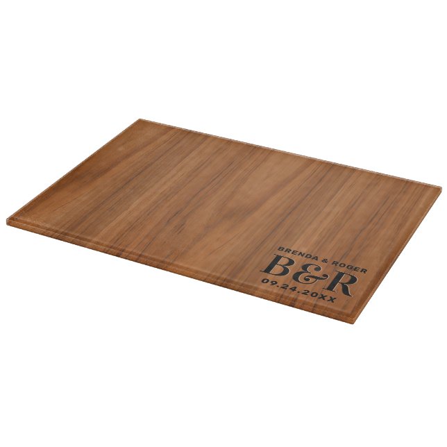 Bröllop Theme Monogram Brown Wood Struktur (Hörn)