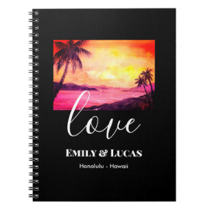Bröllop Theme Tropical Beach Sunset Watercolor Anteckningsbok
