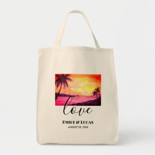 Bröllop Theme Tropical Beach Sunset Watercolor Tygkasse