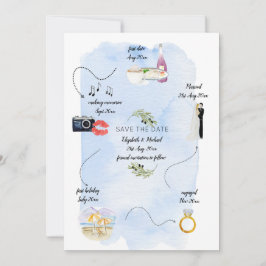 Bröllop - tidslinje för hur vi träffades Spara dat Inbjudningar