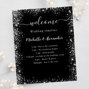 Bröllop-tidslinjeprogrammet svart silver vit flygblad