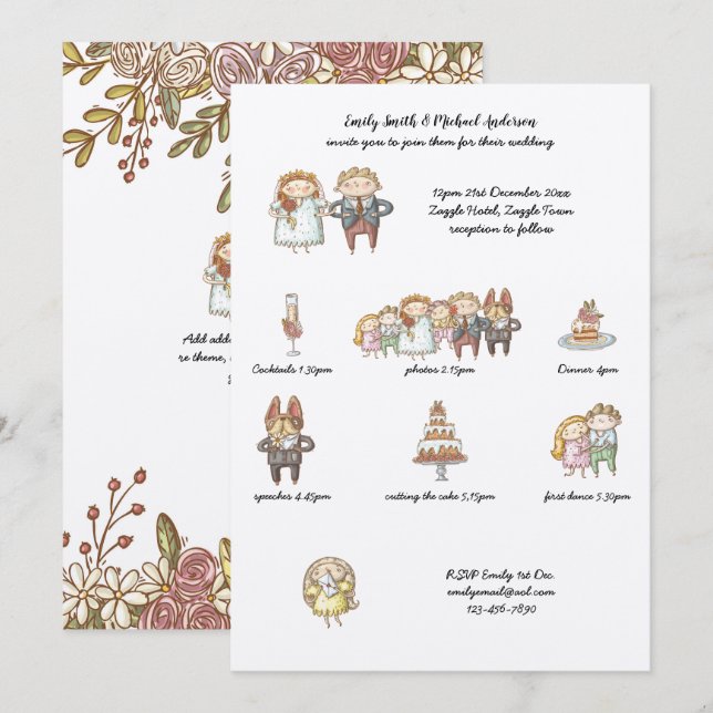 Bröllop Timeline Inbjudan Rustic Handdragen Kraft (Fram/baksida)