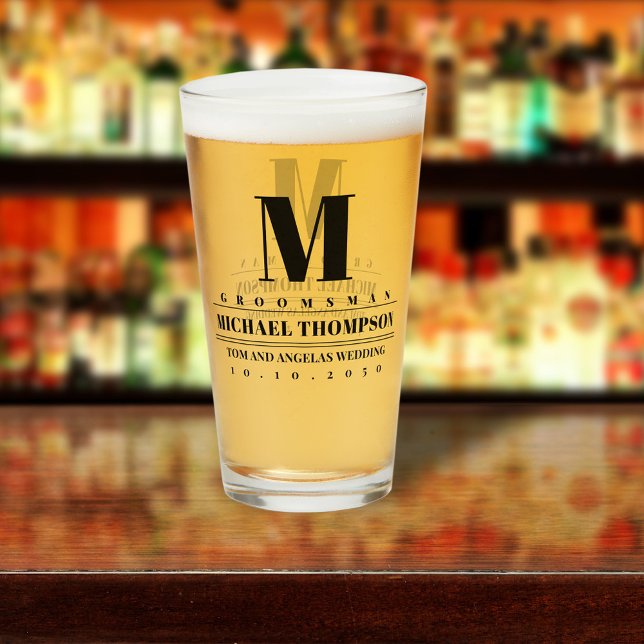 Bröllop Trolovad Man Modernt Monogram Enkelt  Glaskopp (Skapare uppladdad)