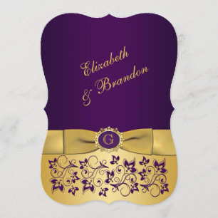 Bröllop TRYCKT BÅDA Lila och Guld BLOMMIGT Inbjudningar