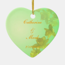 Bröllop,, tulpanblommor av gult julgransprydnad keramik