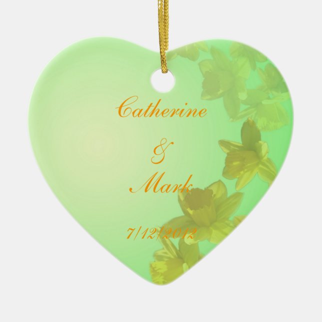 Bröllop,, tulpanblommor av gult julgransprydnad keramik (Framsidan)