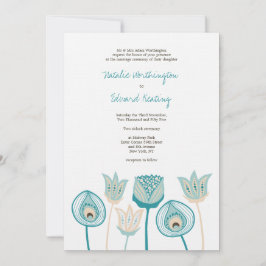 Bröllop Turquise Blue Ivory Funky Flowers Inbjudningar