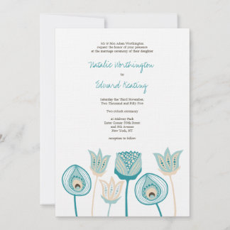 Bröllop Turquise Blue Ivory Funky Flowers Inbjudningar