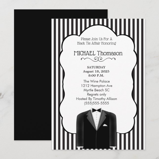 Bröllop Tux Sjungkarl  Fest  Inbjudan (Fram/baksida)