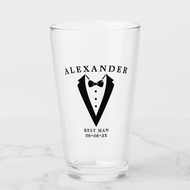 Bröllop Tuxedo Personlig Best Man Glass Glaskopp (Framsida)