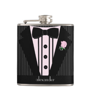 Bröllop Tuxedo-Rosa och Grått-groomer Fickplunta