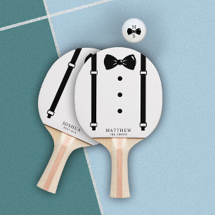 Bröllop Tuxedo Suspenders Bow Tie Groomsman Pingisracket