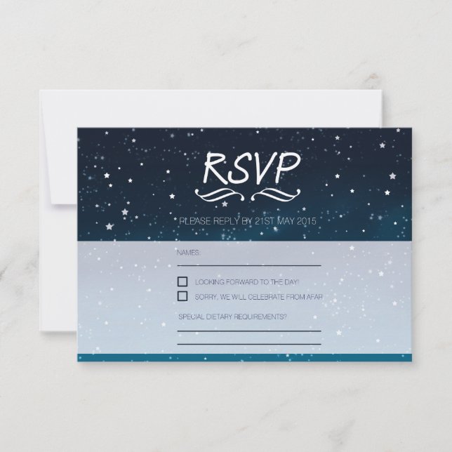Bröllop under stjärnorna RSVP blå natthimmel OSA Kort (Framsida)