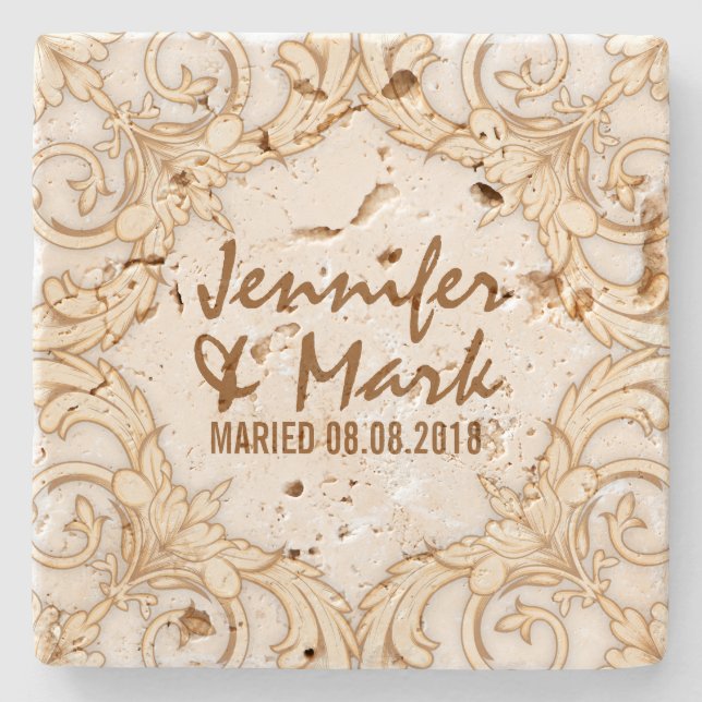 Bröllop Underlägg Beige Tones Vintage Blommigt Ram (Framsidan)