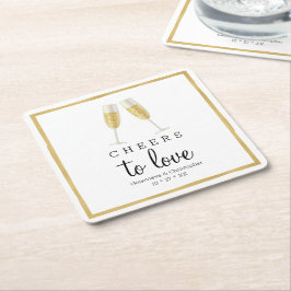 Bröllop Underlägg | Guld Cheers to Kärlek Champagn Papper Kvadrat