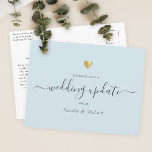 Bröllop Update Elegant Script Light Blue Guld Ligh Vykort