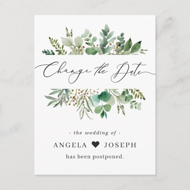 Bröllop uppskjutet meddelande Ändra datum Vykort (Framsida)