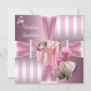 Bröllop Vacker Satin Rosa Silver Rand Båge Inbjudningar