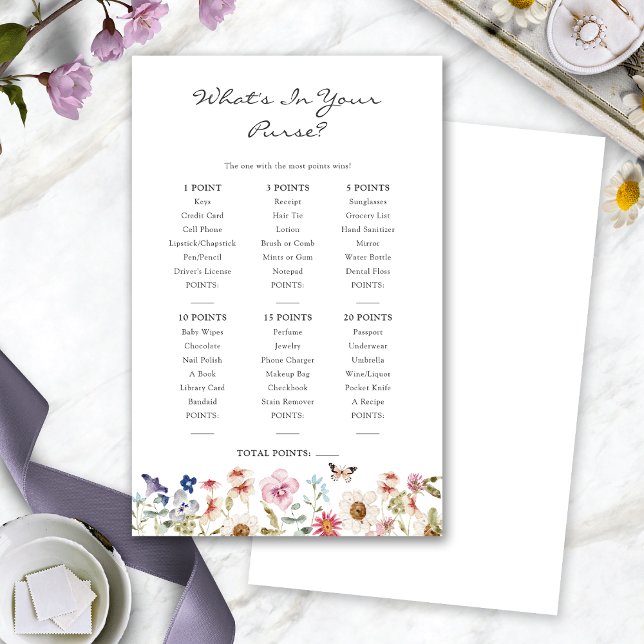 Bröllop Vad har du i din handväska Lek (Bridal Shower  What's In Your Purse Game with Butterfly by Painted Paperie
)