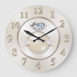 Bröllop-väggsluss, Love birds, diamant och pärlhön Stor Klocka