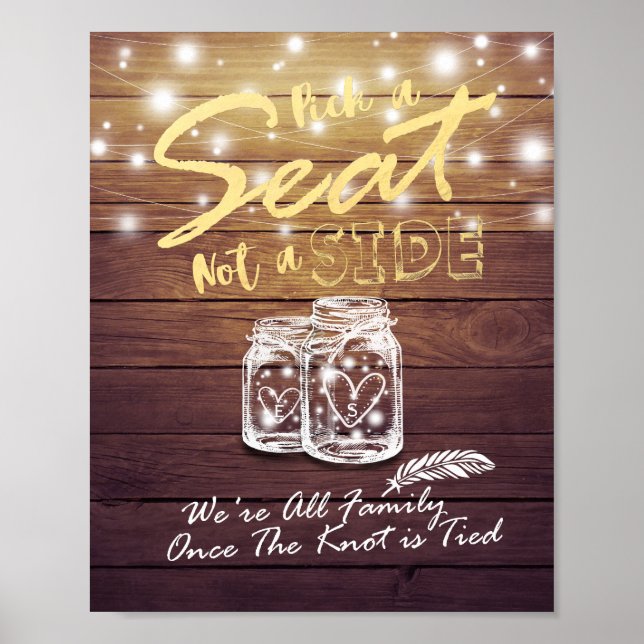 Bröllop Välj En Stol Inte En Sida Mason Jar Ljus Poster (Framsidan)