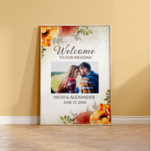 Bröllop Välkommen Bränd Orange Blommig Foto  Poster