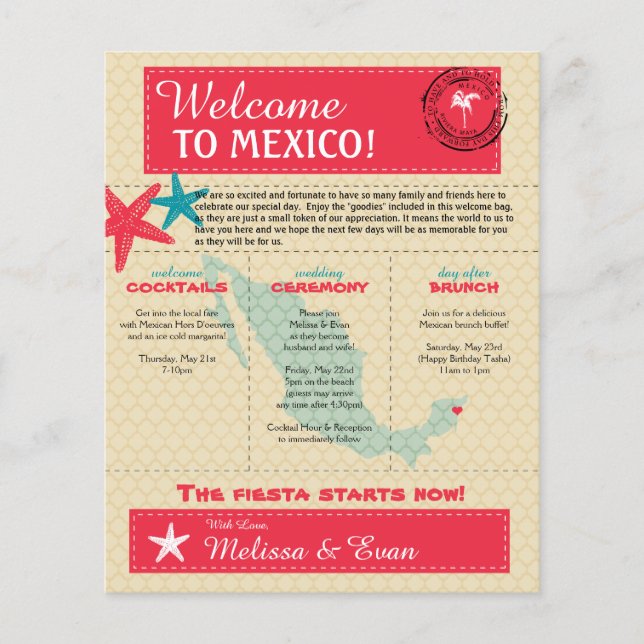 Bröllop Välkommen Brev till Riviera Maya Mexico (Framsida)