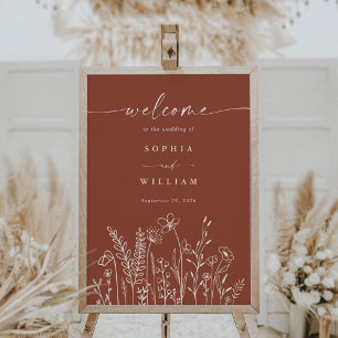 Bröllop Välkommen Burnt Orange Wildblomma Poster