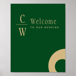 Bröllop Välkommen Emerald Grönt Guld Monogram-teck Poster