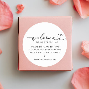 Bröllop Välkommen Hotel Gift Bag med Modern Heart- Runt Klistermärke