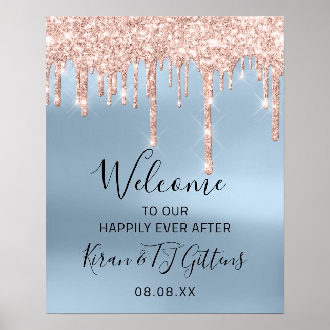 Bröllop Välkommen Poster Ro Guld-drivrutiner blått (Framsidan)