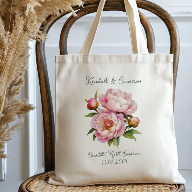 Bröllop Välkomst Rosa Peonies Present Toteväska Tygkasse (Skapare uppladdad)