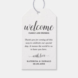 Bröllop välkomstfavoritväskor presentetikett