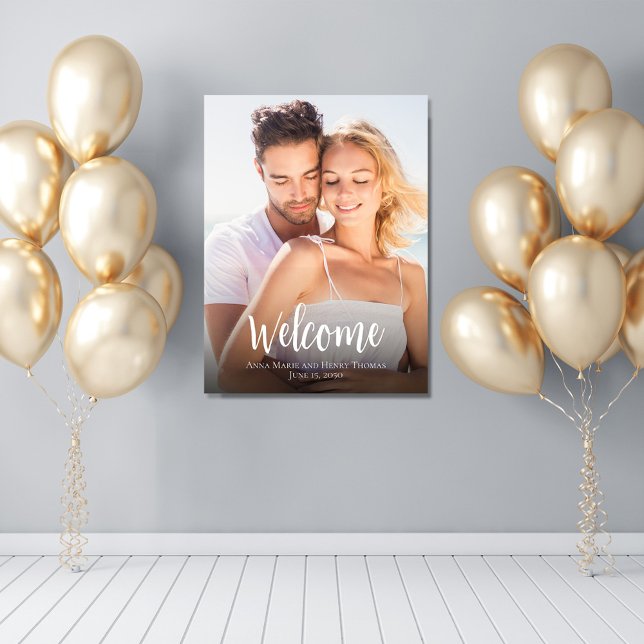 Bröllop Välkomstsignatur - klassiskt typografi Poster (Wedding welcome sign with photo template and stylish calligraphy script. )