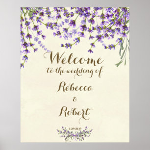 bröllop välkomstskylt elfenben lavendel lila blomm poster