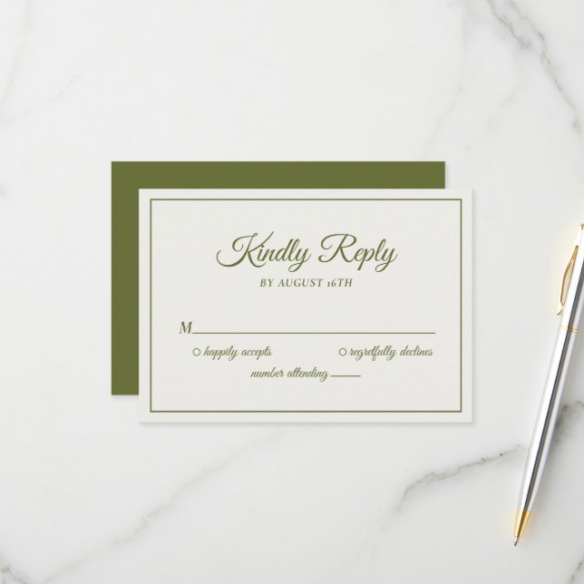 Bröllop Vänlig Svar Modern Crème & Olivgrön (Fram/Back In Situ)