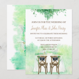 Bröllop Vattenfärg med bröllop bord och stolar med Inbjudningar