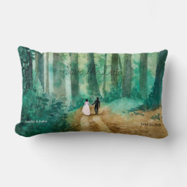 Bröllop Vattenfärgat skogslandskap Lumbarkudde