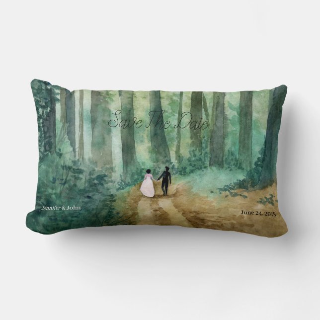 Bröllop Vattenfärgat skogslandskap Lumbarkudde (Framsida)