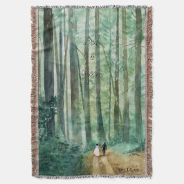 Bröllop Vattenfärgat skogslandskap med skog Filt