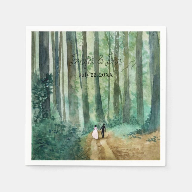 Bröllop Vattenfärgat skogslandskap Pappersservett (Framsidan)
