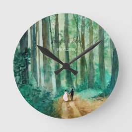 Bröllop Vattenfärgat skogslandskap Rund Klocka