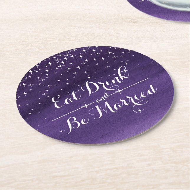 Bröllop vattenfärgsstjärnor pappra underlägg papper rund (Vinklad)