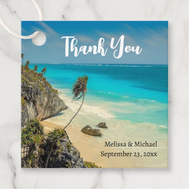 Bröllop vid det tropiska paradise gåvor etiketter (Framsida)