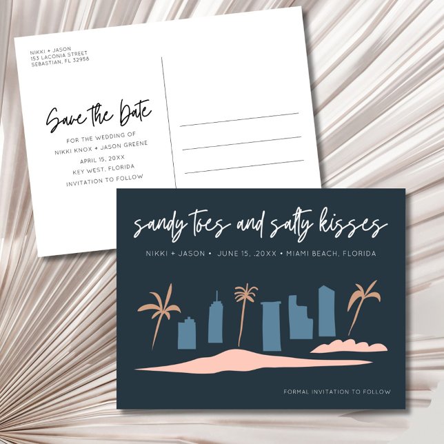Bröllop vid Floridas strand - Spara datum Meddelande Vykort (Florida Beach Wedding Save the Date Announcement Postcard)