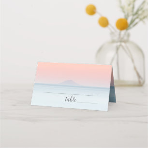 Bröllop vid havet under peachy himlar solnedgången placeringskort