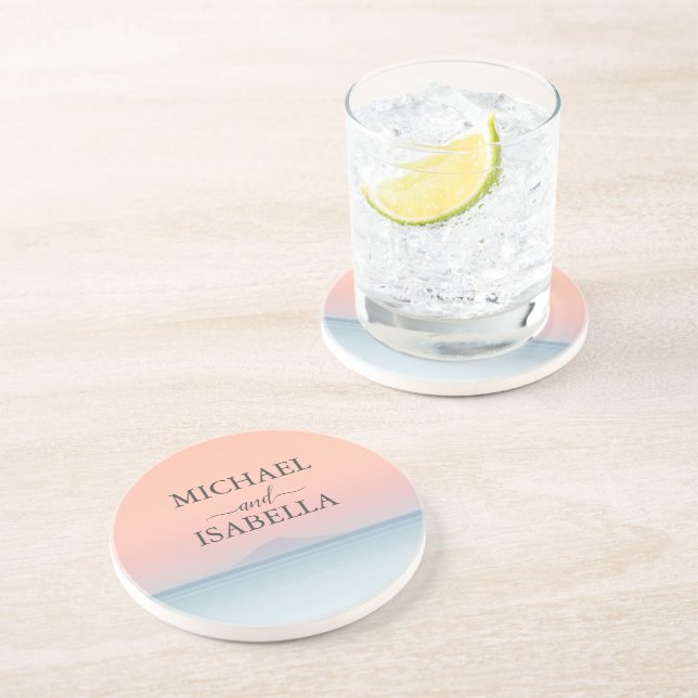 Bröllop vid havet under peachy himlar solnedgången underlägg (Sidan)