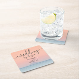 Bröllop vid havet under peachy himlar solnedgången underlägg papper kvadrat